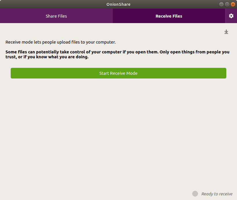 Receive files with OnionShare screenshot