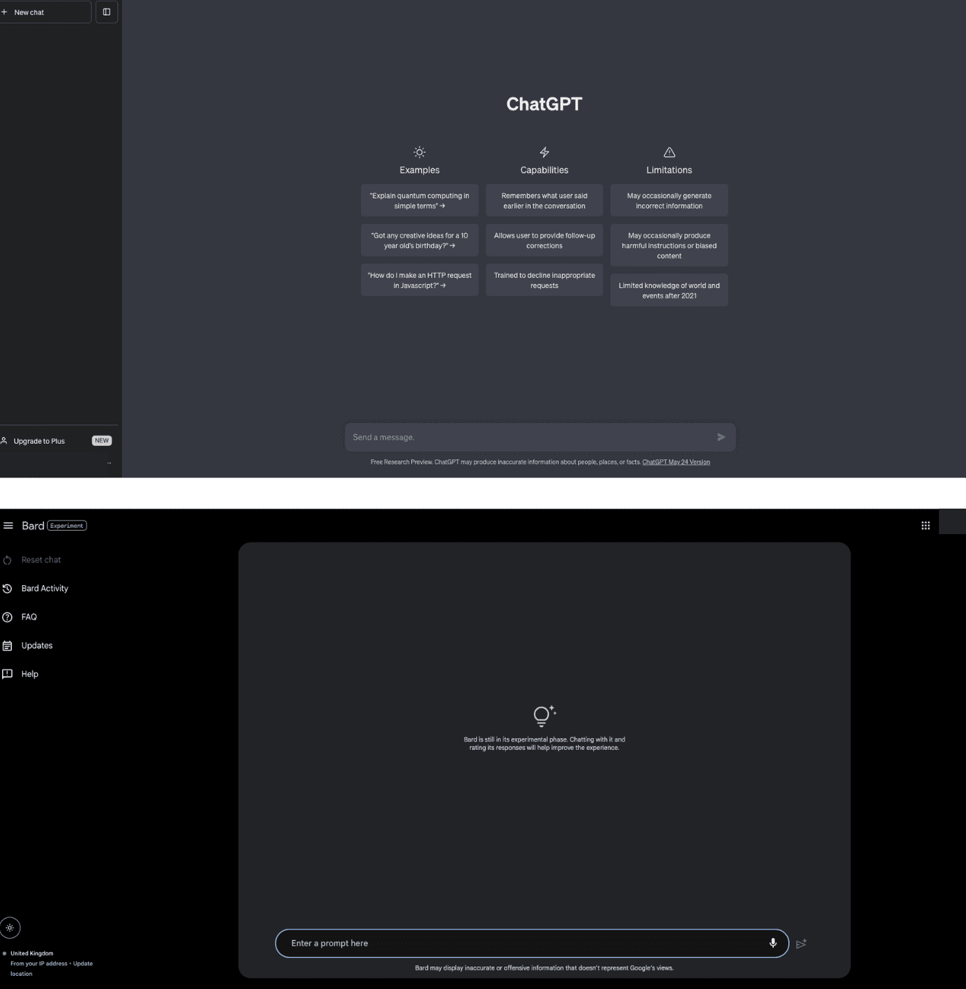 ChatGPT vs Bard: Home Screen
