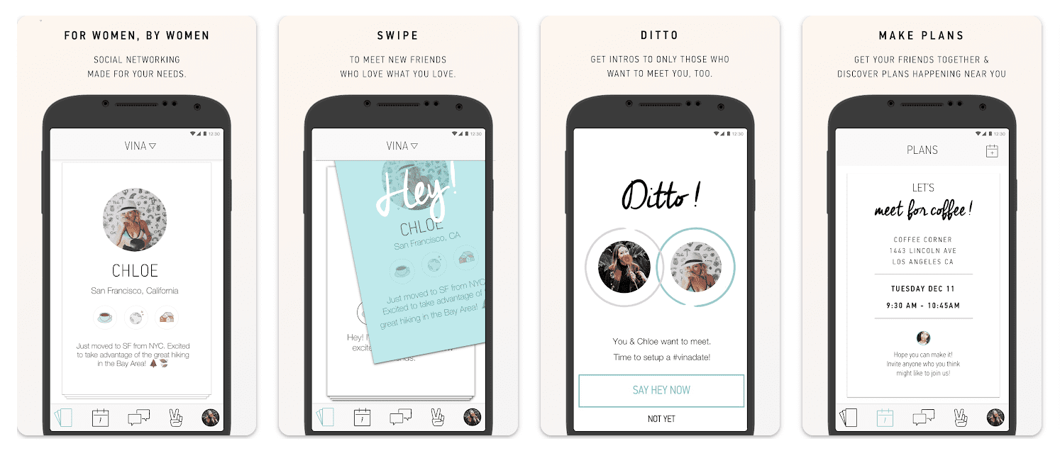 Apps voor vrienden: Hey! VINA app interface