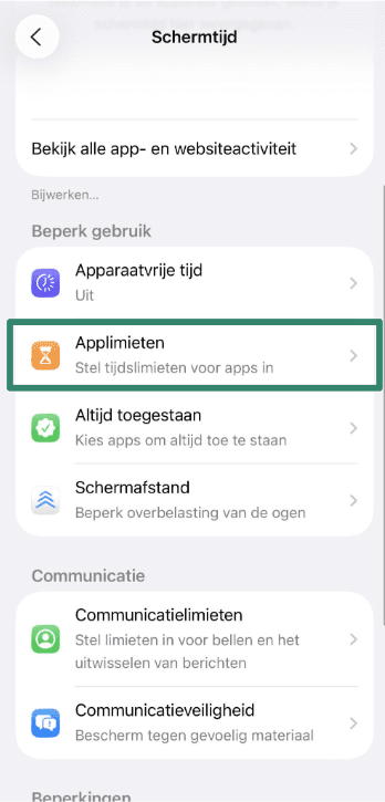 App Limits section with Add Limit option selected.