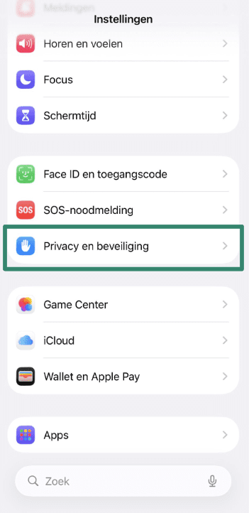 iPhone Settings screen with Privacy & Security highlighted.
