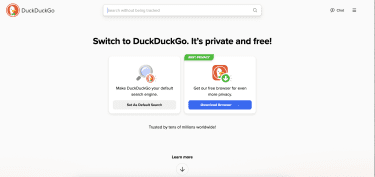 DuckDuckGo homepage.