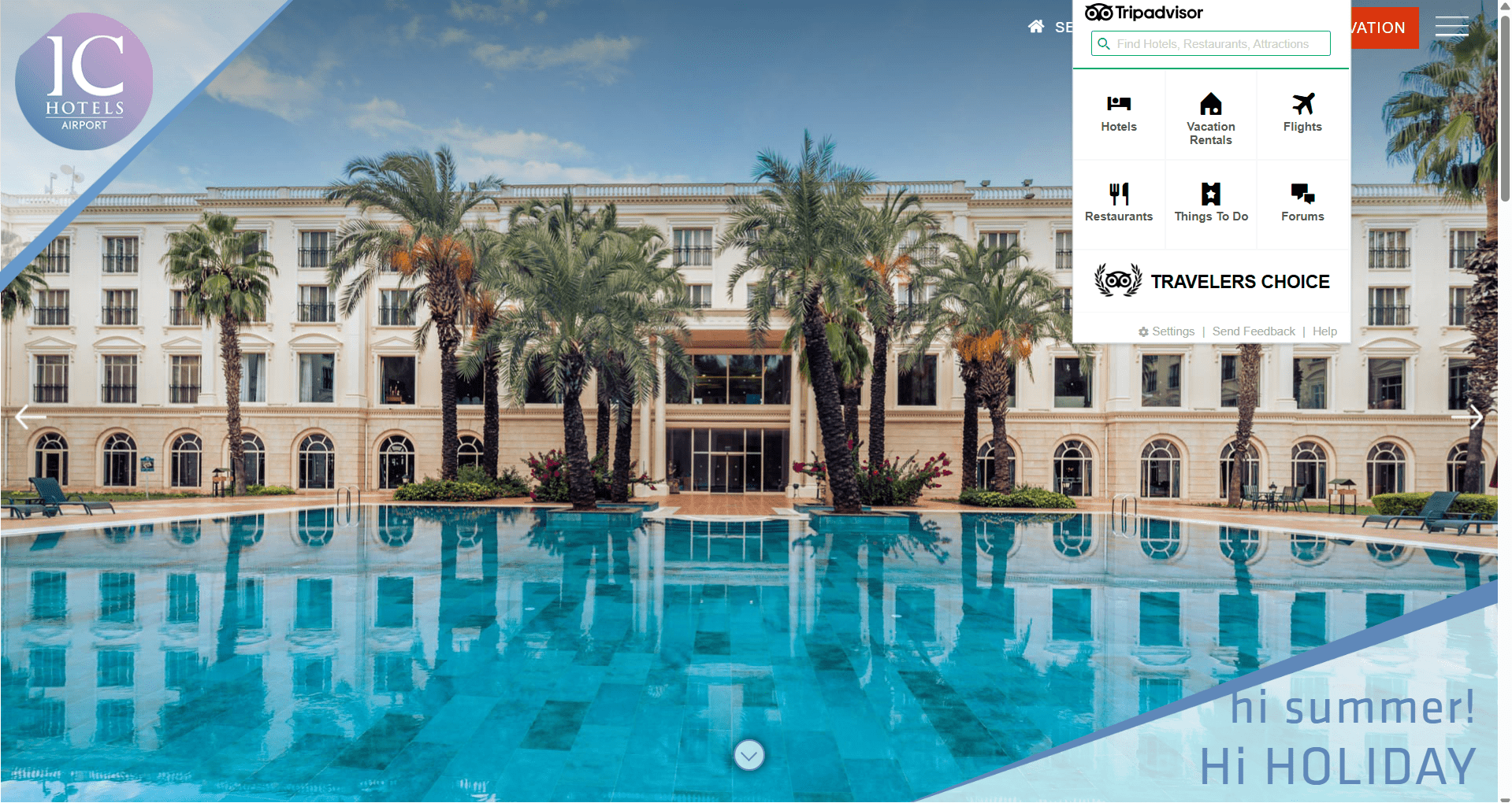 The TripAdvisor extension in action, allowing the user to search for hotels, flights, and more.