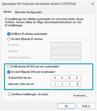 Use The Following Dns Server Addresses Sv