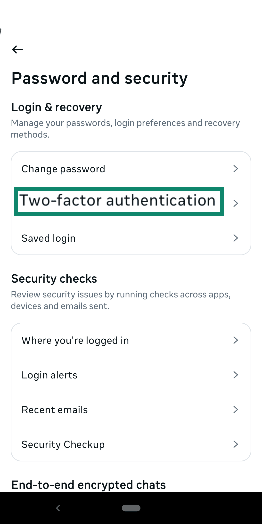 The two-factor authentication option of a generic app.