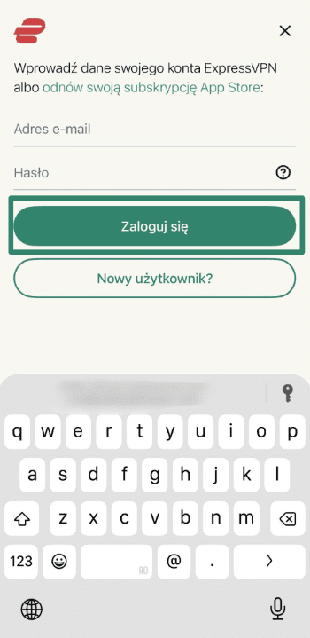 Logging into ExpressVPN using email address and password.