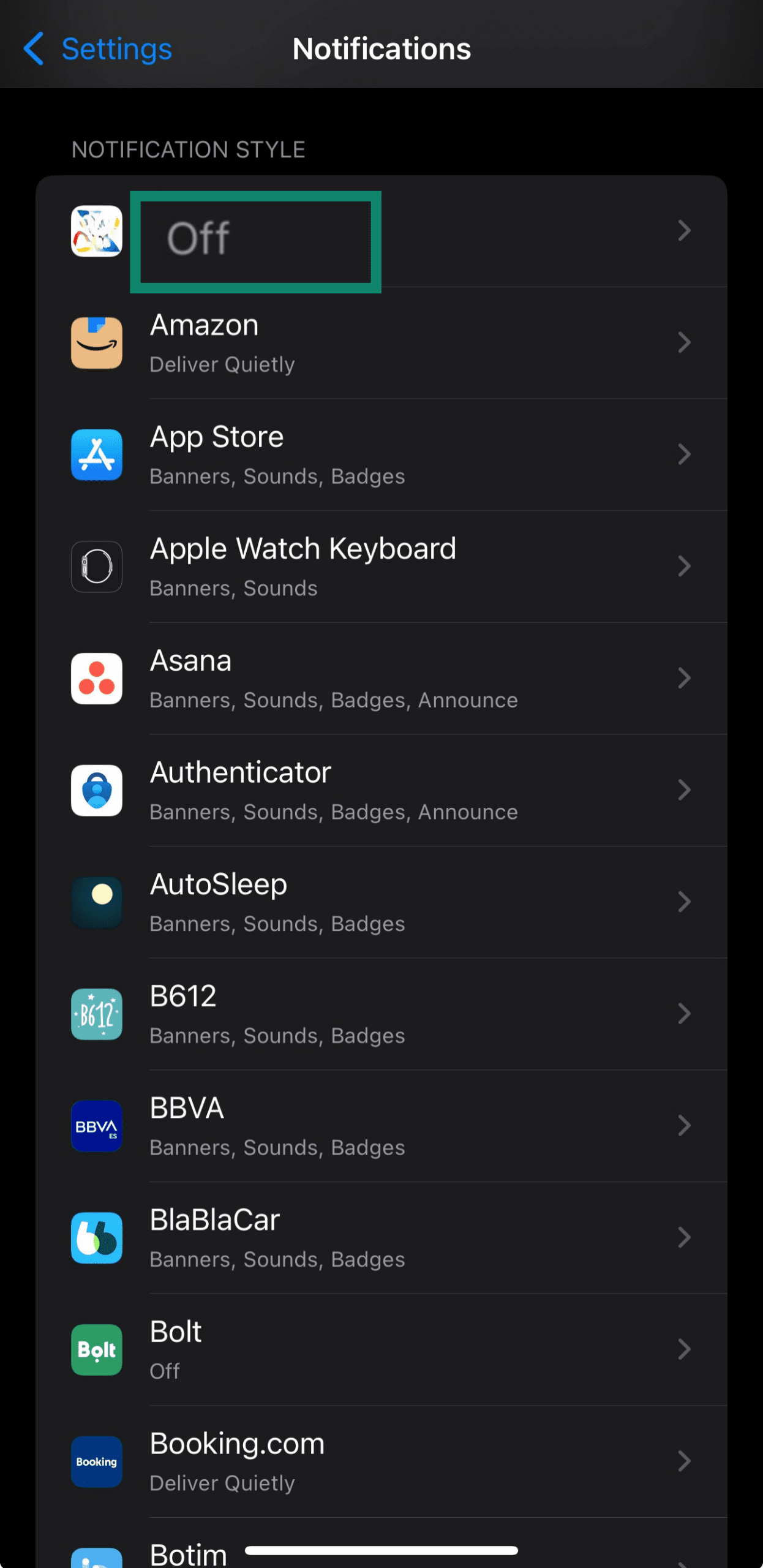 Turning a notification off in iOS through your settings.