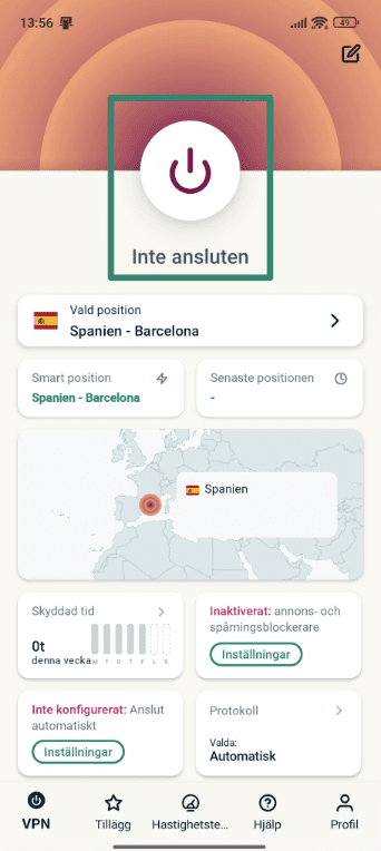 Connecting to ExpressVPN on Android.