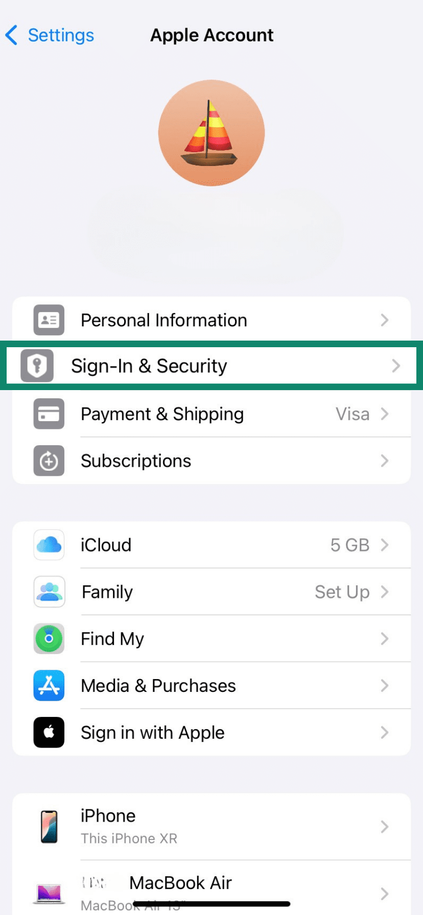 Apple Account settings with