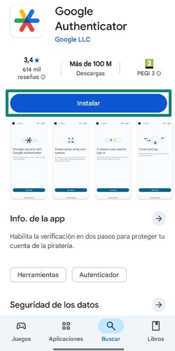 The page for Google Authenticator on the Google Play Store.