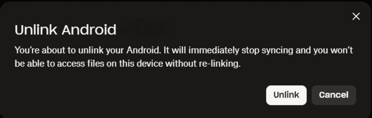 Unlinking a device from Dropbox