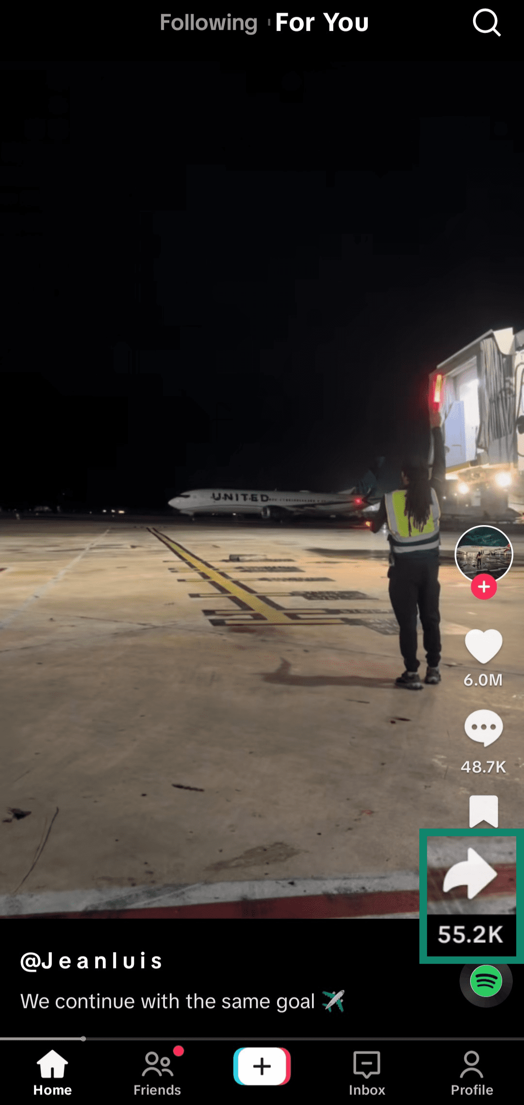 Screenshot showing how to open the Share option in a TikTok video