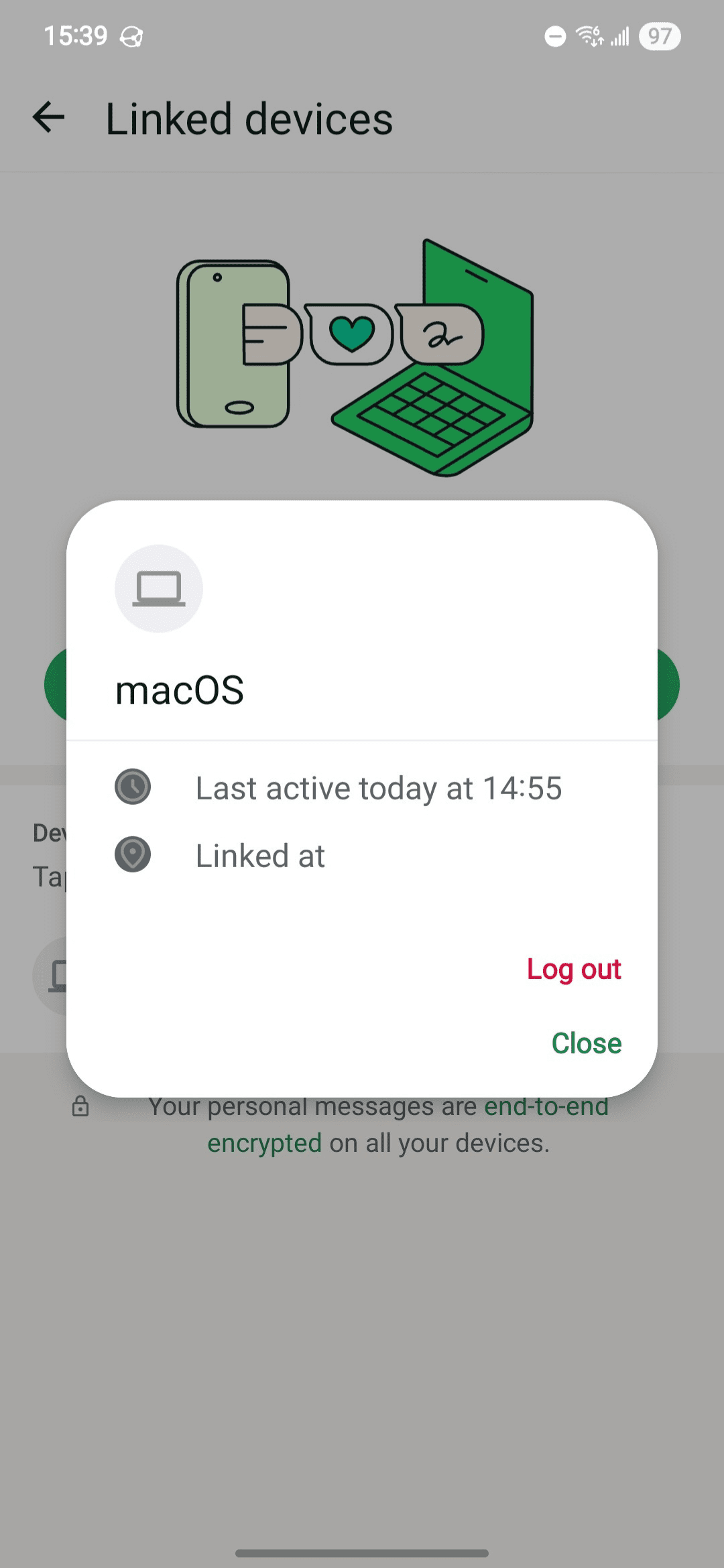 A linked device in the WhatsApp settings menu.