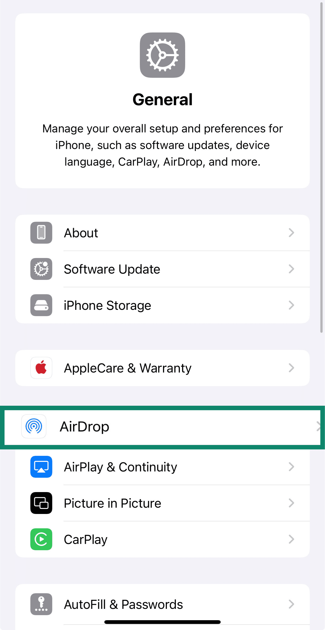 iOS screen showing AirDrop option