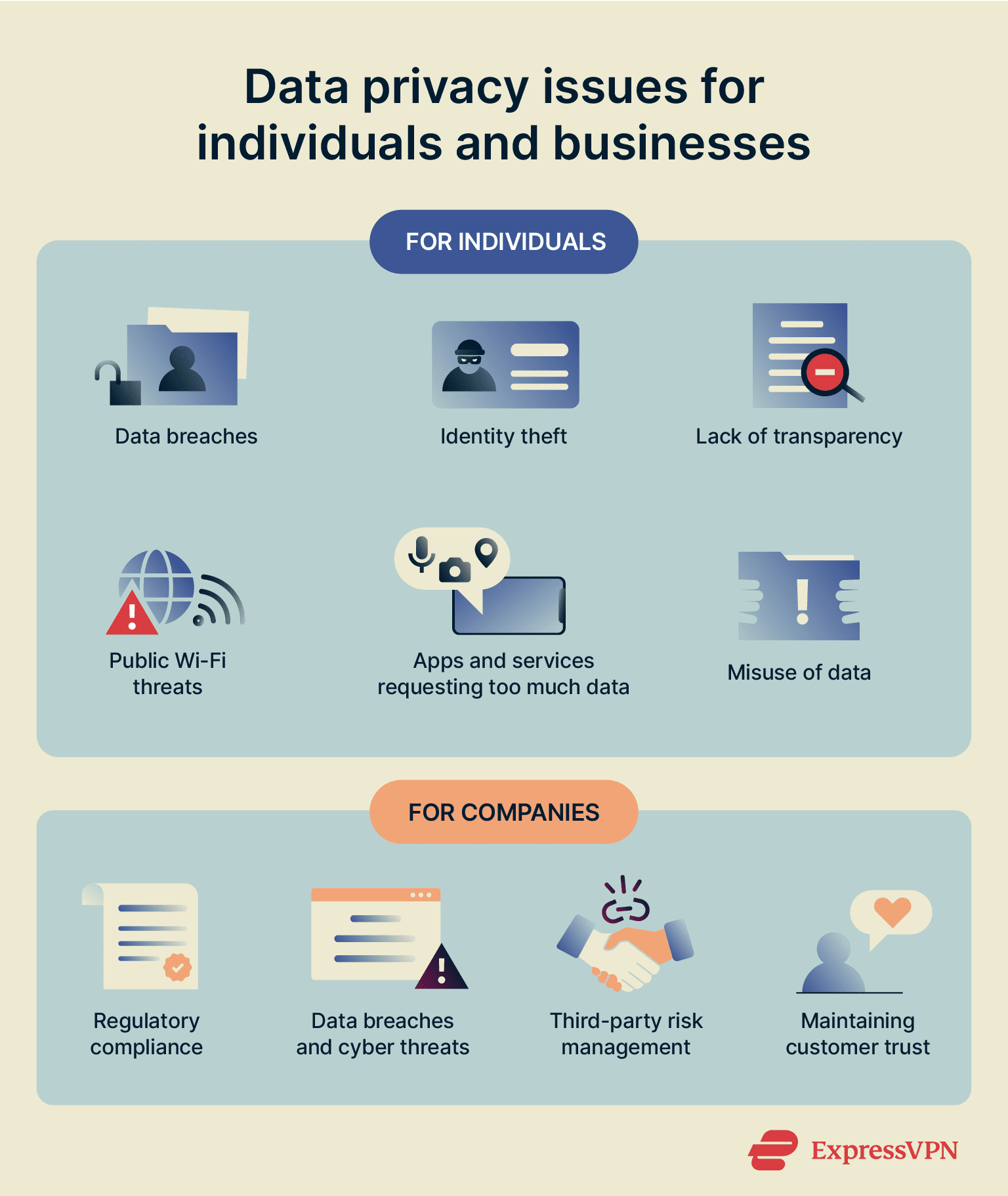 Infographic describing the common data privacy challenges that individuals and consumers face.