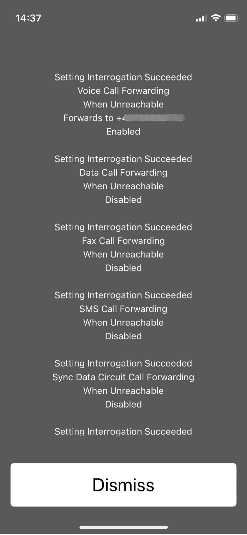 Calling the *#62# MMI code on an iPhone.