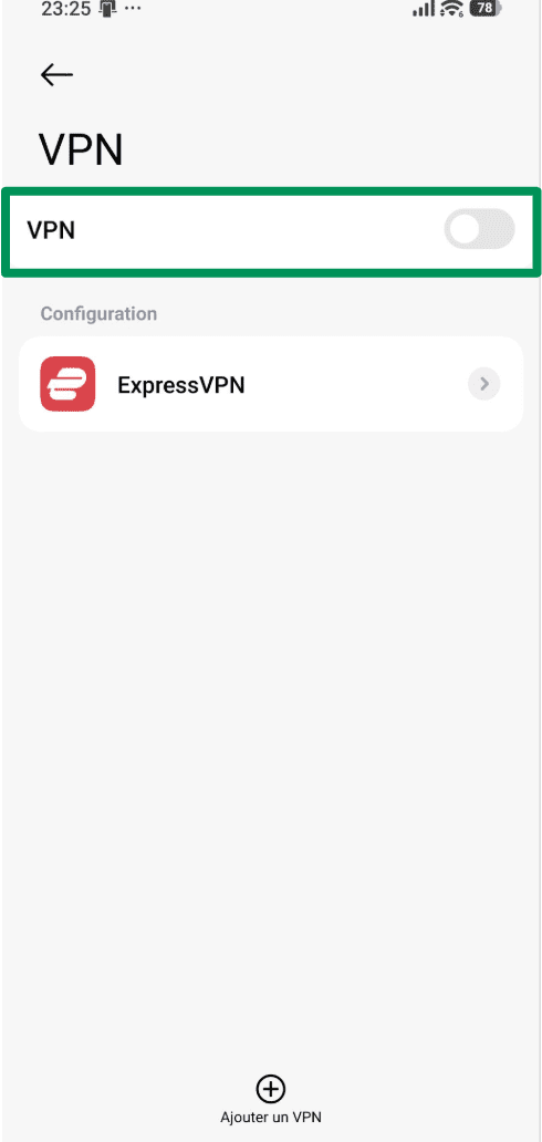 A screenshot of an Android phone, showing the button to toggle the VPN off.