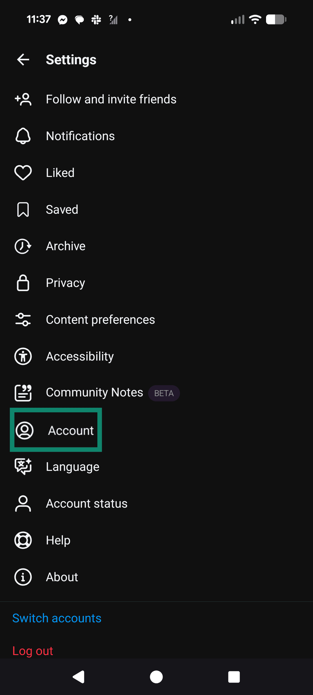 Tap Account in the Threads app.