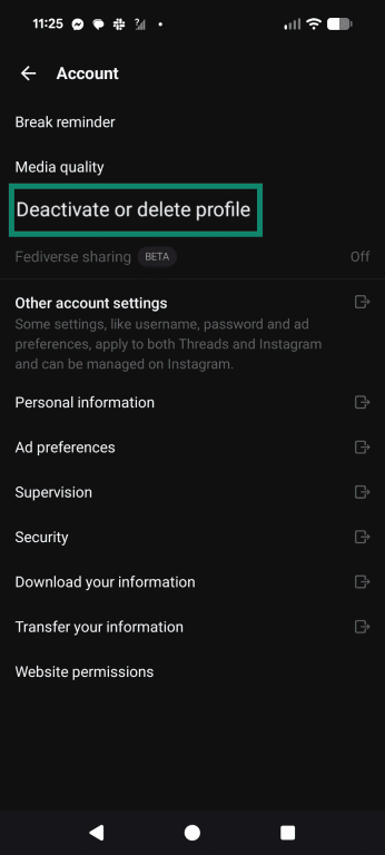 Choose Deactivate or delete profile.