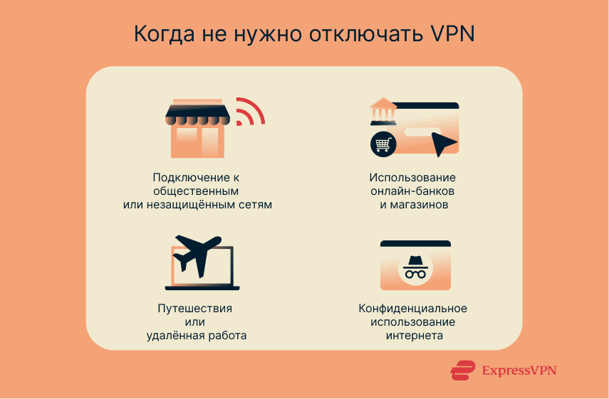 A list of situations in which users are recommended not to turn off their VPNs.