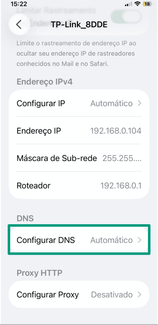 iOS Wi-Fi menu with the Configure DNS option highlighted