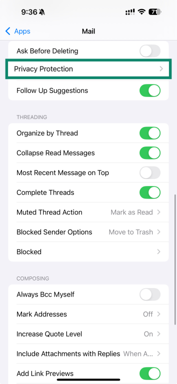 Tap Privacy Protection.