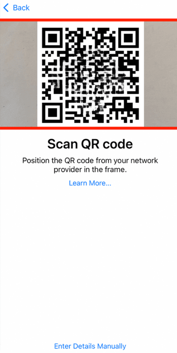 Scan QR code to set up eSIM on iPhone