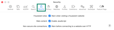 Safari's Security settings on macOS.