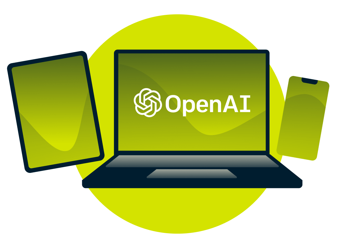 Un portable, une tablette et un smartphone, arborant le logo d'OpenAI.