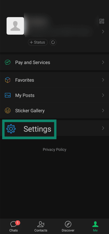Accessing the Settings menu in the WeChat app.