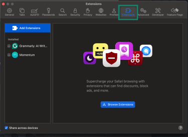 How to find all installed extensions in Safari browser.