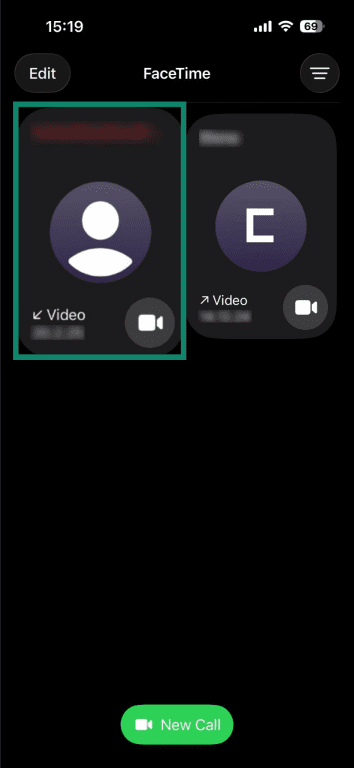 Contact profile picture highlighted in FaceTime on iPhone.