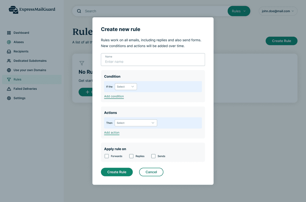 How to create new rules in ExpressMailGuard