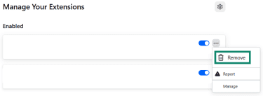 The Firefox Manage Your Extensions window is open and the Remove option is highlighted.