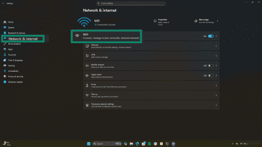 Network & internet and Wi-Fi settings on Windows 11