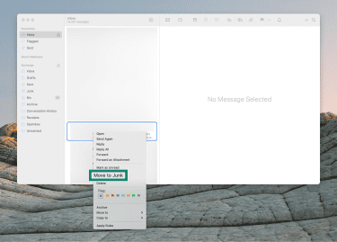 How to move a phishing email to the junk folder in Apple Mail.