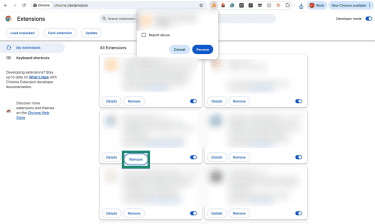 Chrome extension removal confirmation dialog