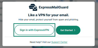 Signing in with your ExpressVPN account credentials to access ExpressMailGuard.