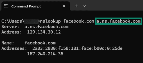 Querying Facebook's authoritative server to get an up-to-date DNS record.
