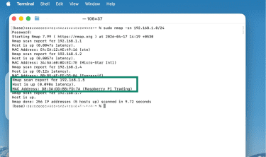Finding Raspberry Pi IP address using Nmap.
