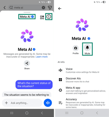 Muting Ask Meta AI on Facebook.