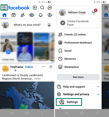 Facebook settings menu.