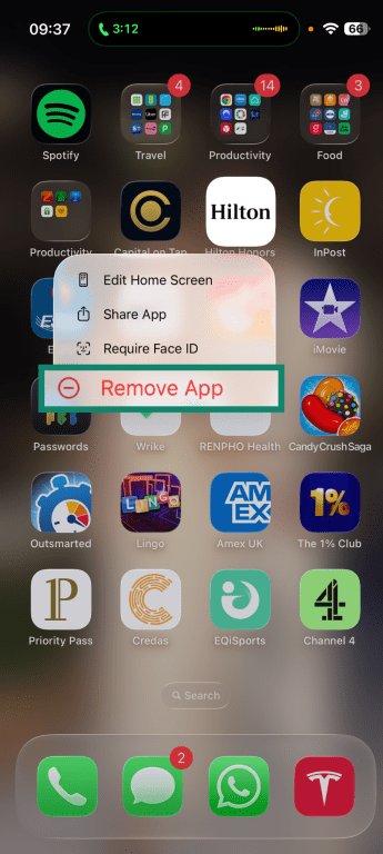 Remove app settings on iPhone from home screen.