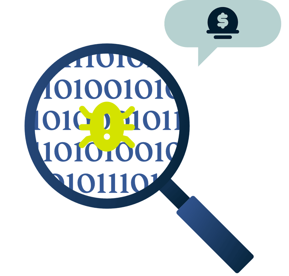 버그가 있는 돋보기와 보상 기호가 있습니다.